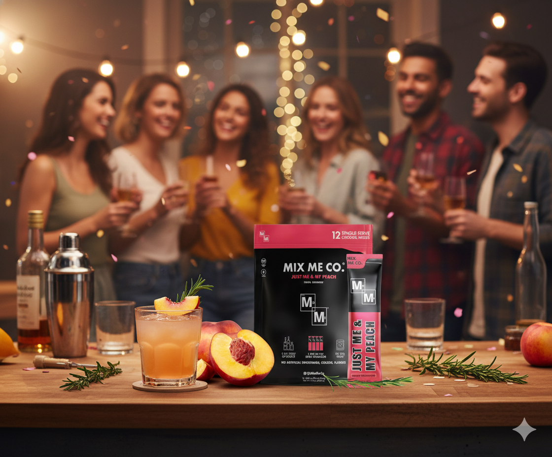 People enjoying a drink together with Mix Me Co. product on a table.